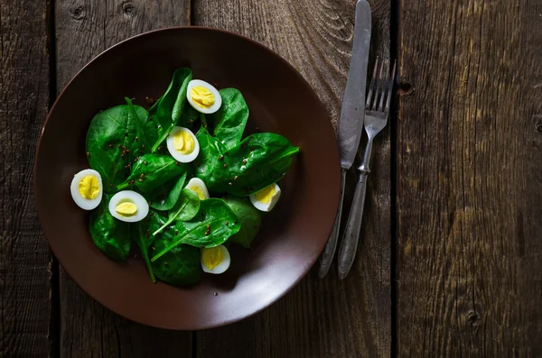 Taze ıspanak ve Bıldırcın yumurta salatası — Stok fotoğraf