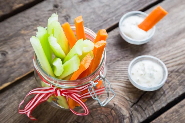 The sticks of carrots and celery, healthy snacks — Stock Photo, Image