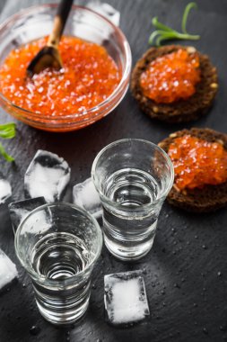 votka ve kırmızı havyar