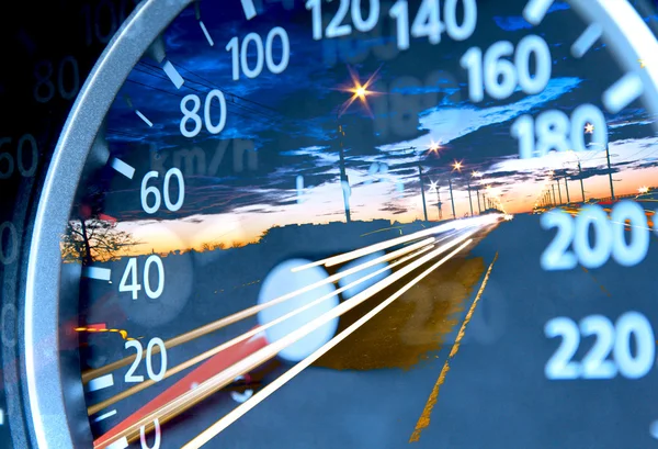 The speed, night traffic, double exposure — Stock Photo, Image