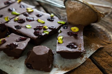 Homemade chocolate with dried berries and pistachios clipart