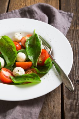 Mozzarella fesleğen ve kiraz domates salatası