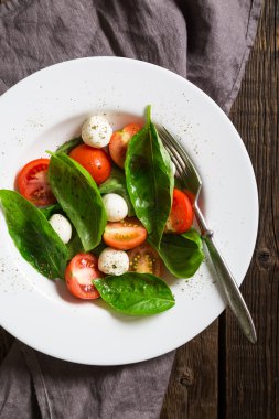 Mozzarella fesleğen ve kiraz domates salatası