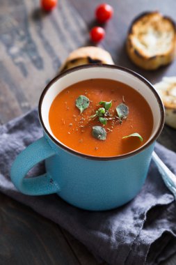 Otlar bir kupa ile domates çorbası