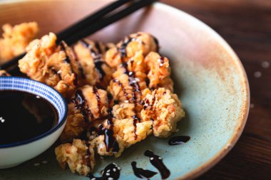 Japon usulü kızarmış tavuk. Kızarmış tavuk filetosu, ekmek arası.