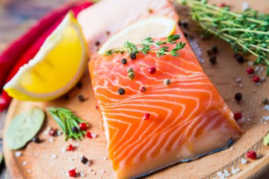 A piece of salmon and spices