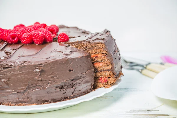 Homemade cake with fresh raspberries — Stock Photo, Image