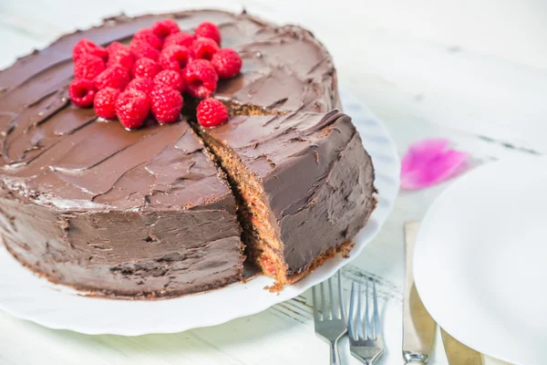 Kue buatan sendiri dengan raspberry segar — Stok Foto