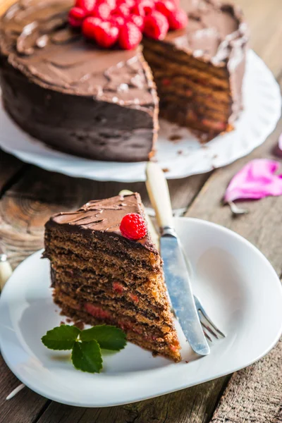 Домашний торт со свежей малиной — стоковое фото