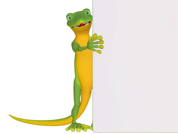 Gecko com uma placa em branco — Fotografia de Stock