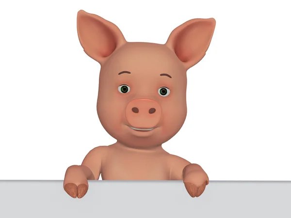 3D cartoon varken met een leeg bord — Stockfoto