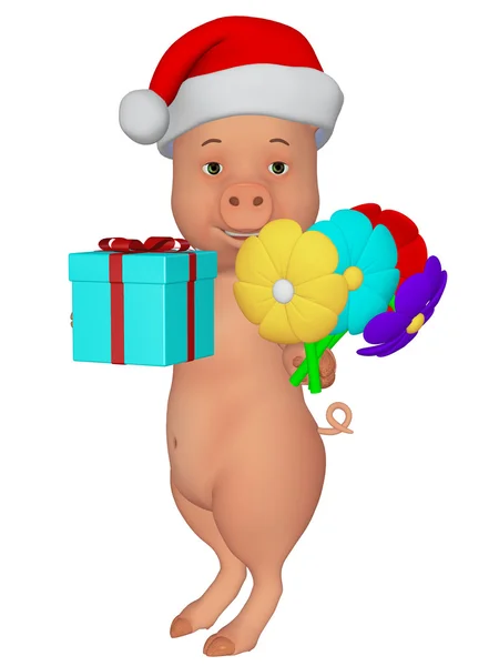 Carino cartone animato 3d maiale Natale — Foto Stock