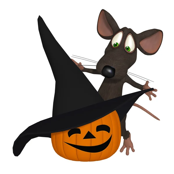 3d cartoon mouse with a halloween pumpkin — Stock Photo, Image