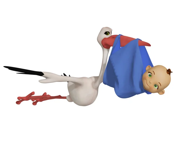 Cartoon stork med baby pojke — Stockfoto