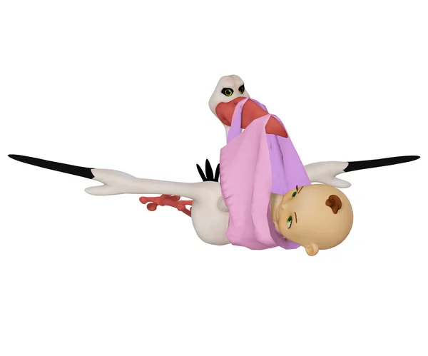 Cicogna cartone animato con bambina — Foto Stock