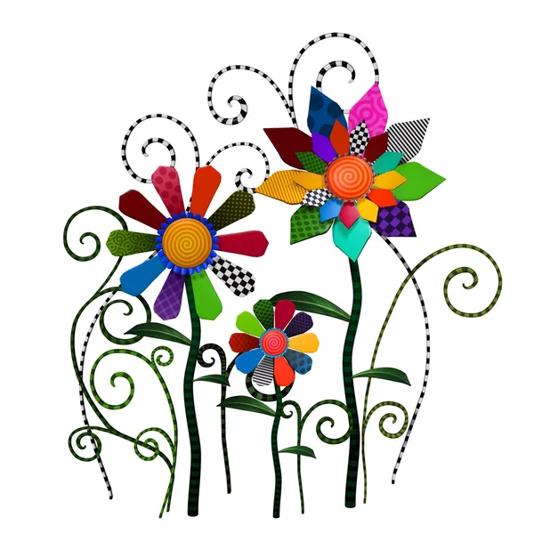 Fantasy patchwork flowers illustration — Stock Photo, Image