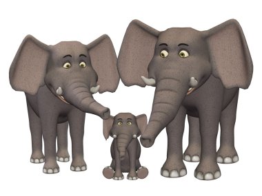 3d cartoon elephant family clipart
