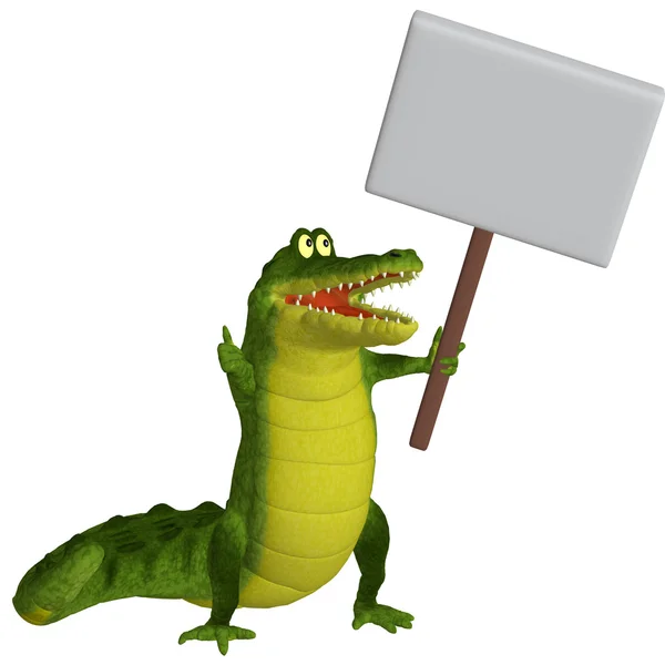 Cartoon crocodile with a blank sign — Stock Photo, Image