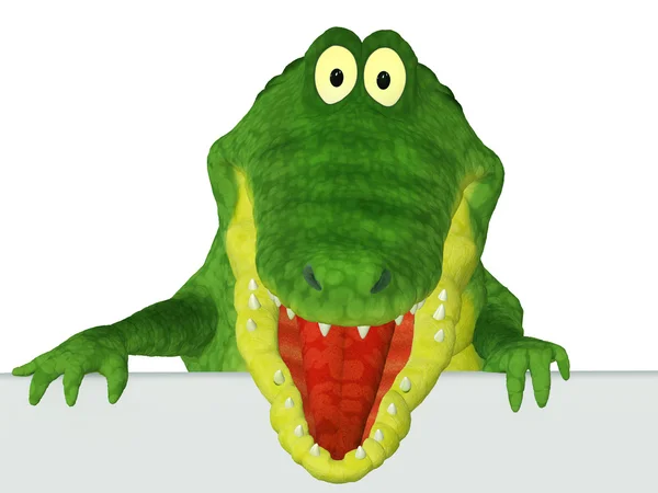 Desenhos animados 3d crocodilo com uma Textarea em branco — Fotografia de Stock