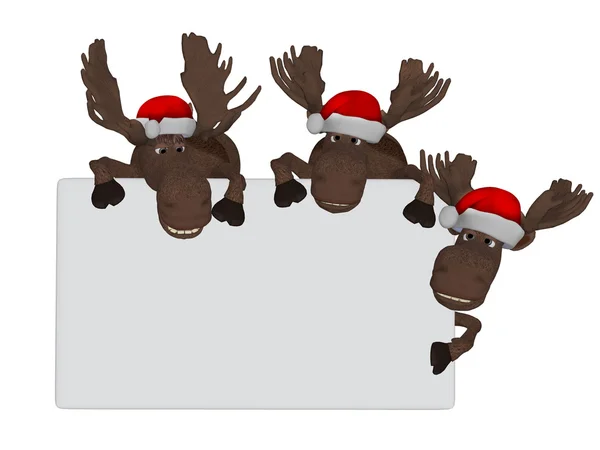 Funny christmas moose with a blank board — Stock Photo, Image