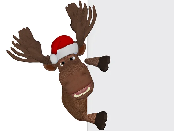 Navidad de dibujos animados Moose con un tablero en blanco Imagen de stock