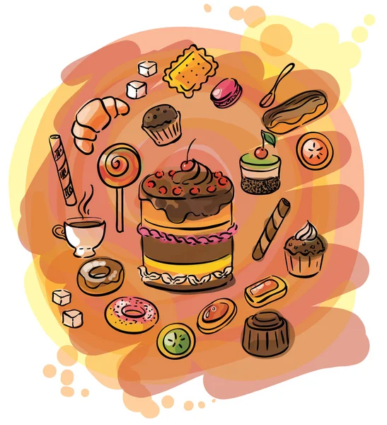 Ilustracja zestawu słodycze — Wektor stockowy
