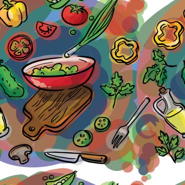 salata için malzemelerin sorunsuz suluboya kroki