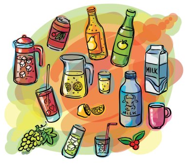 İçecekler suluboya çizimler ayarla