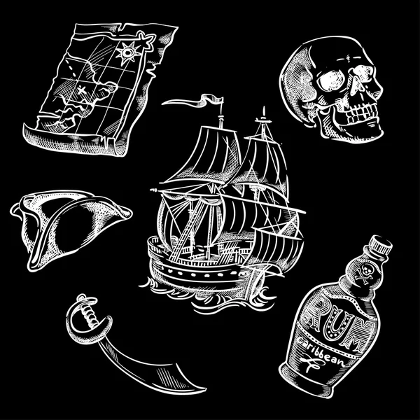 Conjunto de piratas à mão livre para o seu design. Elementos piratas desenhados à mão —  Vetores de Stock