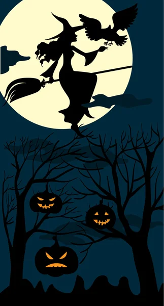 Witch flying on a broom — Stock Vector