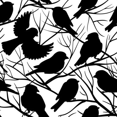 Sparrows on the branches seamless clipart