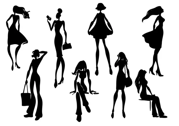 Silhouettes of fashionable girls — Stock Vector