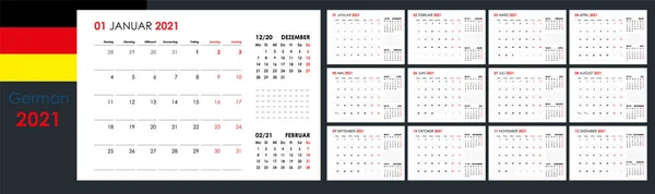 Calendar Planner 2021 Year Week Starts Monday Boards Months Set — Stock Vector