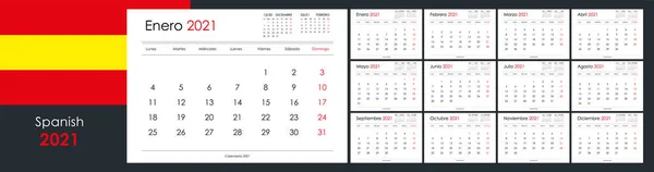 Calendar Planner 2021 Year Week Starts Sunday Boards Months Set — Vector de stock