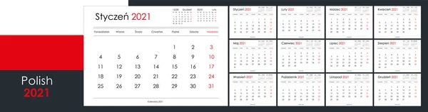 Calendar Planner 2021 Year Week Starts Monday Boards Months Set — Wektor stockowy