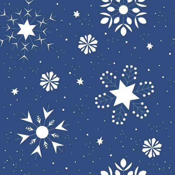 青い背景に冬の雪片 シームレスなパターン あなたのデザインのための装飾スウォッチ ベクターイラスト — ストックベクタ
