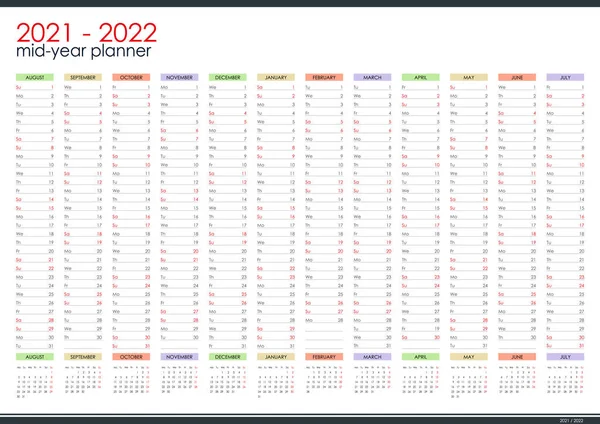 2021 2022 Średnioroczny Projektant Ścian Rok Akademicki Idealny Nauki Domu — Wektor stockowy
