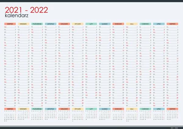 2021 2022 Среднегодовой Планировщик Стен Польском Языке Учебный Год Перфект — стоковый вектор