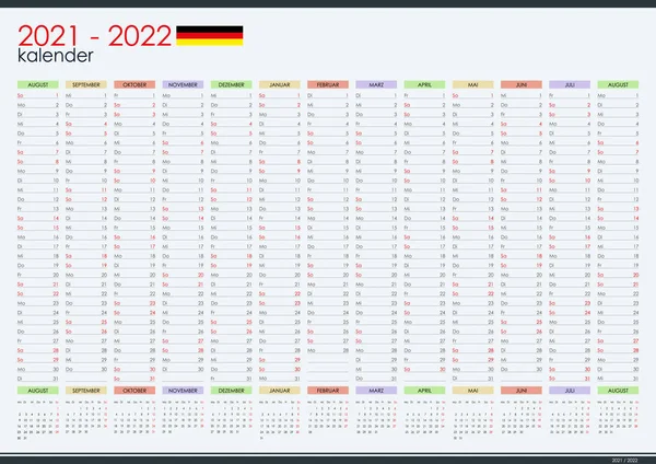 2021 2022 Średnioroczny Projektant Ścian Języku Niemieckim Rok Akademicki Idealny — Wektor stockowy