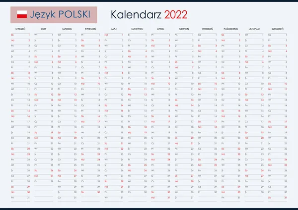 Kalendarz Planowania Rok 2022 Organizator Ścian Szablon Rocznego Planisty Ilustracja — Wektor stockowy