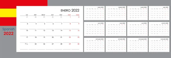 Calendário Para 2022 Ano Organizador Planejador Para Todos Dias Semana — Vetor de Stock