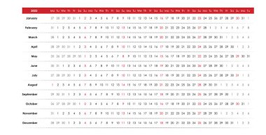 Doğrusal takvim 2022. Temiz tasarım. Seçili pazar günleri ile yatay ızgara. Yıllık takvim düzenleyici, planlayıcı. İngilizce ve basit şablon. Duvar, masa takvimi. Her gün için kontrol listesi.