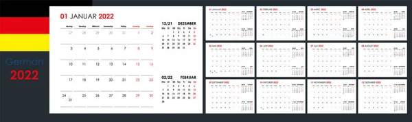 Calendário Para 2022 Ano Organizador Planejador Para Todos Dias Semana — Vetor de Stock