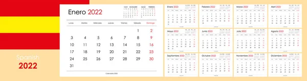 Calendario 2022 Anno Organizzatore Pianificatore Ogni Giorno Settimana Inizia Lunedì — Vettoriale Stock