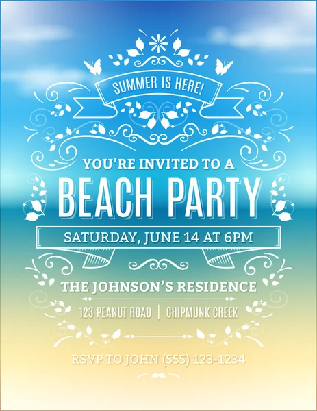 Praia festa convite — Vetor de Stock