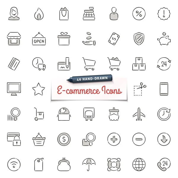 Hand-Drawn E-commerce Icons — Stock Vector