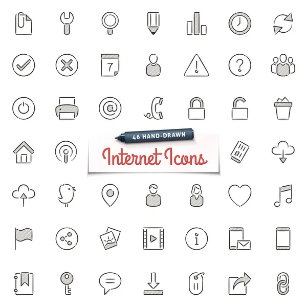 Iconos de Internet dibujados a mano — Vector de stock