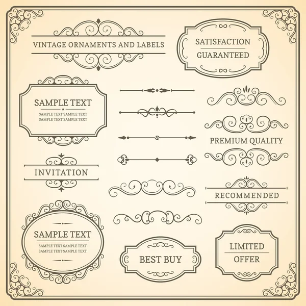 Vintage ornamenten en Labels — Stockvector