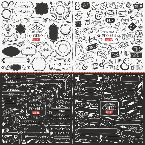 Large Collection of Hand Drawn Vector Design Elements — Stock Vector