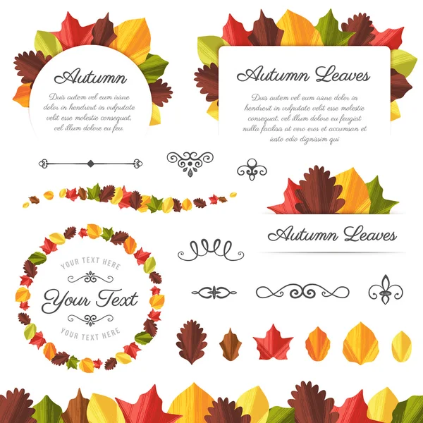 Collection of Textured Vector Autumn Leaves — Stock Vector